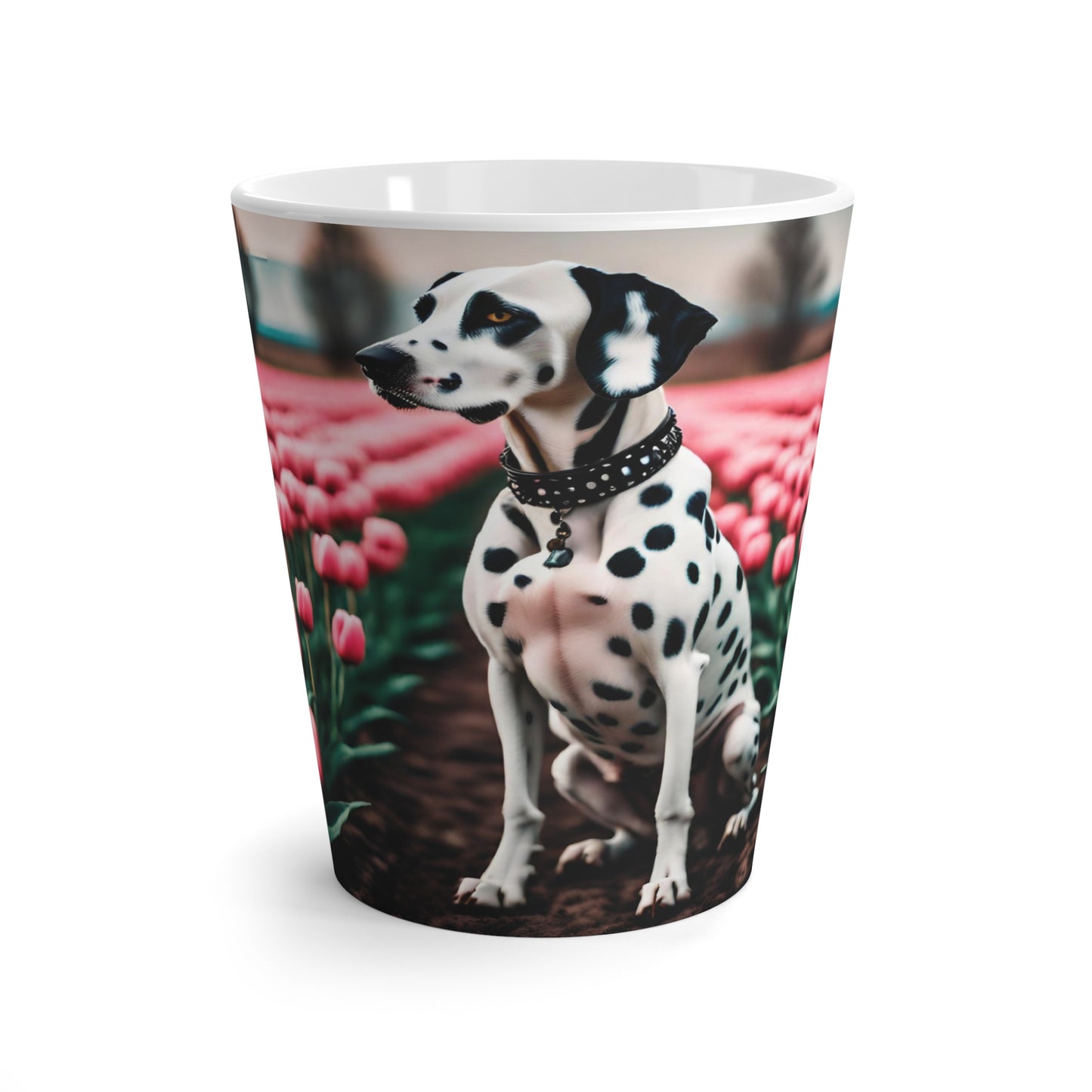 Latte Mug, 12 oz, Dalmatian, Spring Tulips