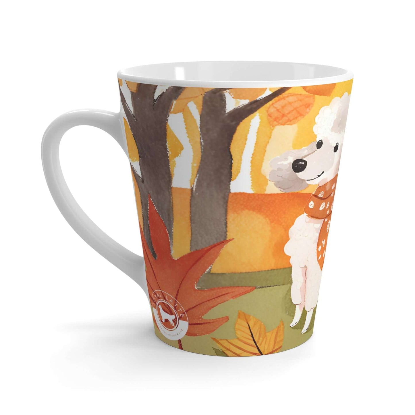 Latte Mug 12 oz Poodle Fall Season Watercolor Art