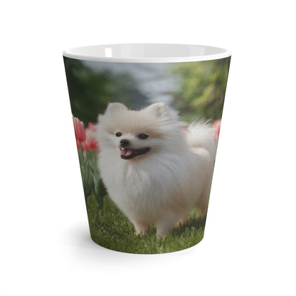 Latte Mug 12 oz Pomeranian Tulip Field