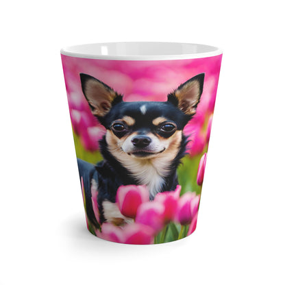 Latte Mug 12 oz Chihuahua Tulip Field