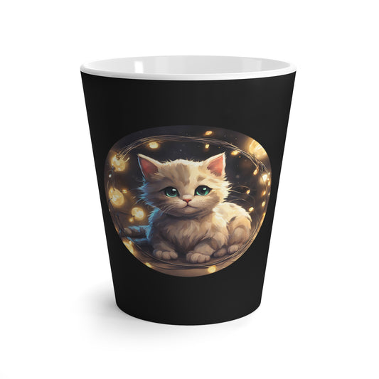 Latte Mug 12 oz Kitty Christmas Lights