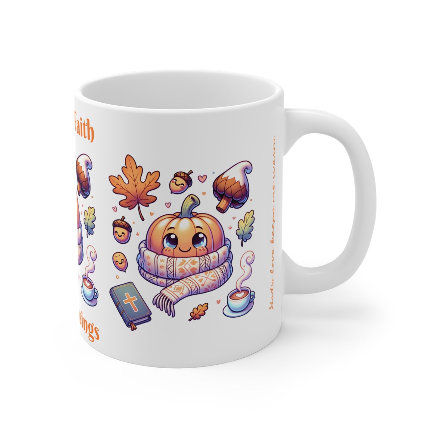 Cute Fall Faith Mug | 'Cozy Blessings' Christian Autumn Coffee Cup | Adorable Pumpkin Design - 11oz