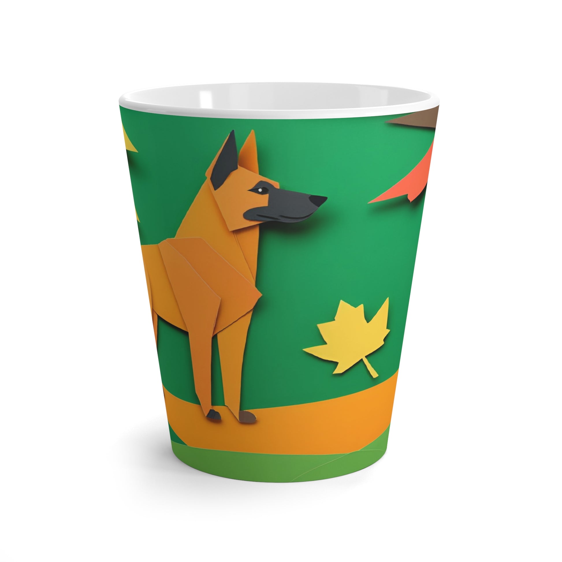 Latte Mug 12 oz Belgian Malinois Fall Season Paper Art