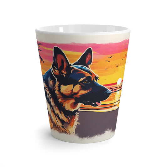 Latte Mug 12 oz German Shepherd Retro Tropical Sunset