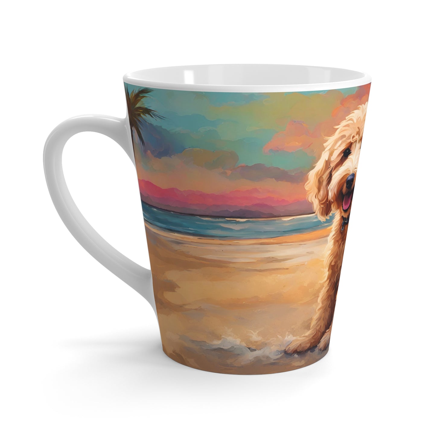 Latte Mug 12 oz Goldendoodle Tropical Sunset