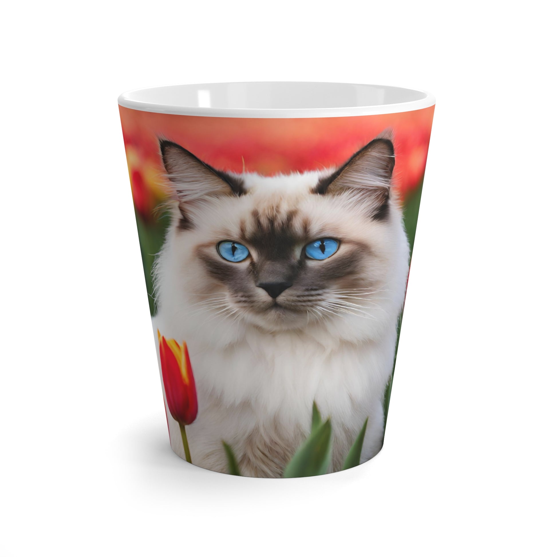 Latte Mug 12 oz Birman Cat Tulip Field