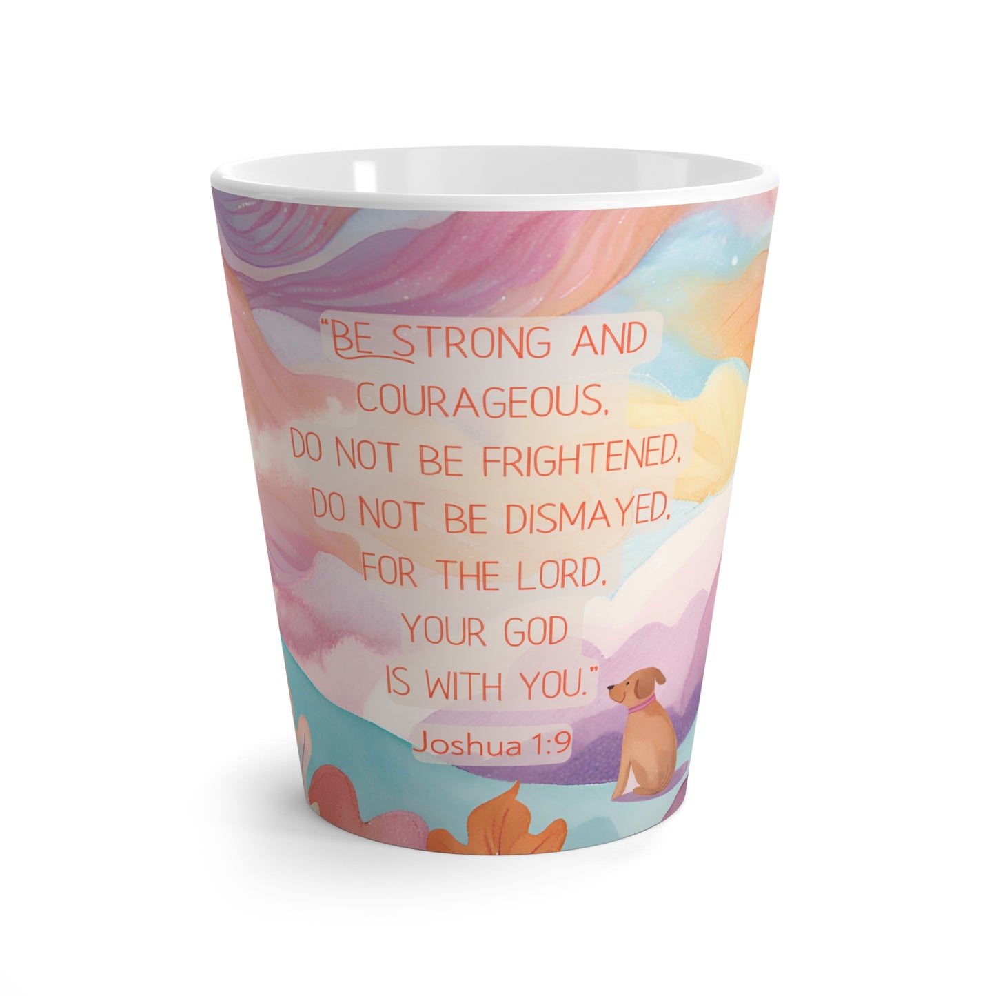 Latte Mug - Watercolor Fall Landscape with Bible Verse: Joshua 1:9