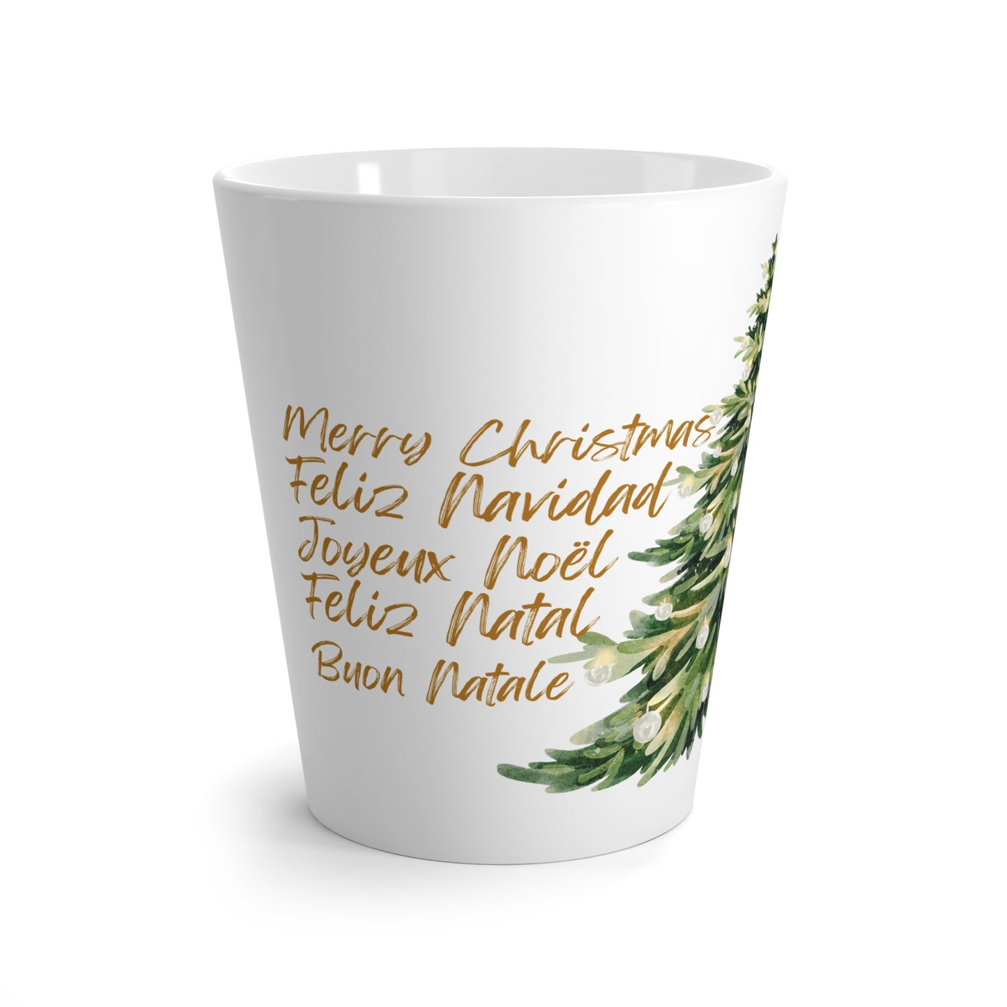 Multilingual Christmas Greetings Latte Mug - Modern Holiday Ceramic Cup