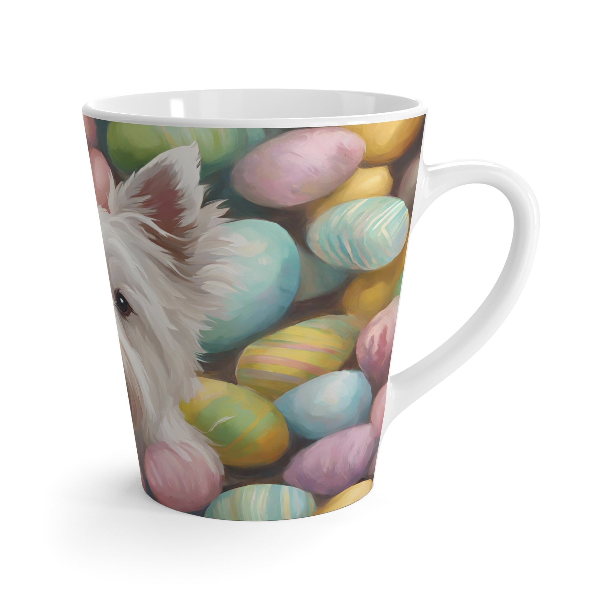 Latte Mug 12oz Westie Easter Eggs Background