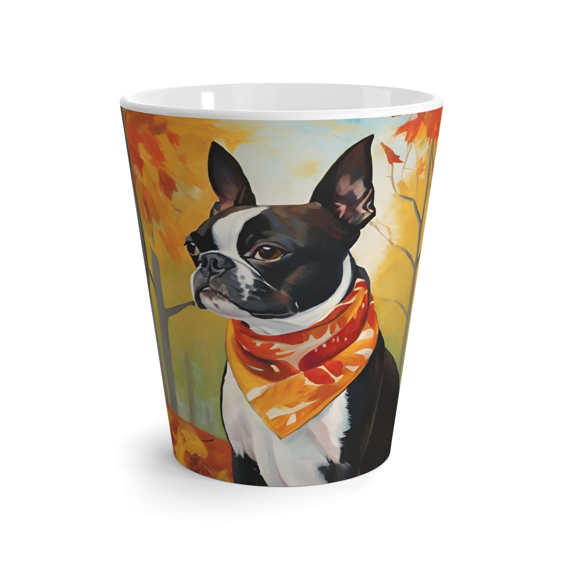 Latte Mug 12 oz Elegant Boston Terrier Fall Season