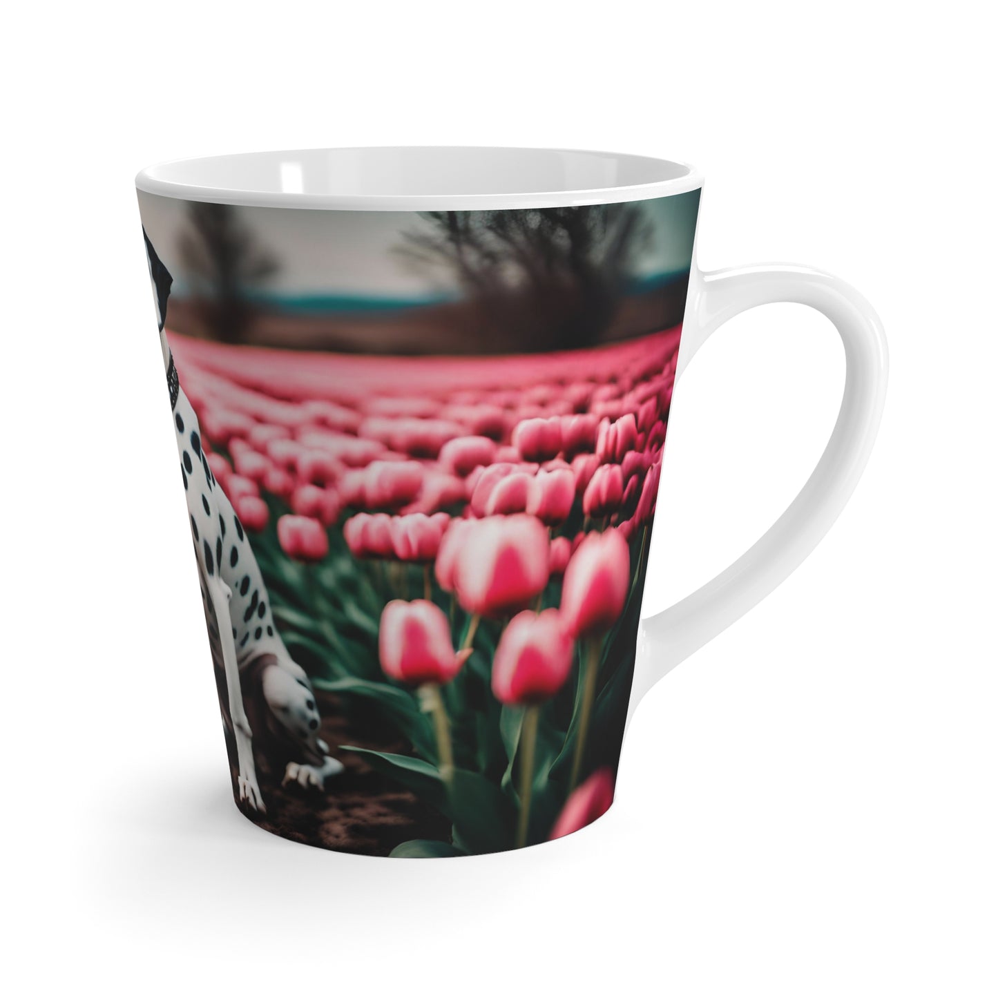 Latte Mug, 12 oz, Dalmatian, Spring Tulips