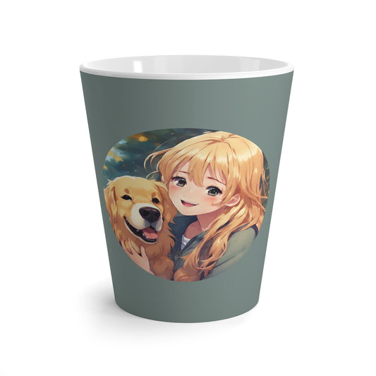 Latte Mug 12 oz Anime Girl Golden Retriever Sage Green