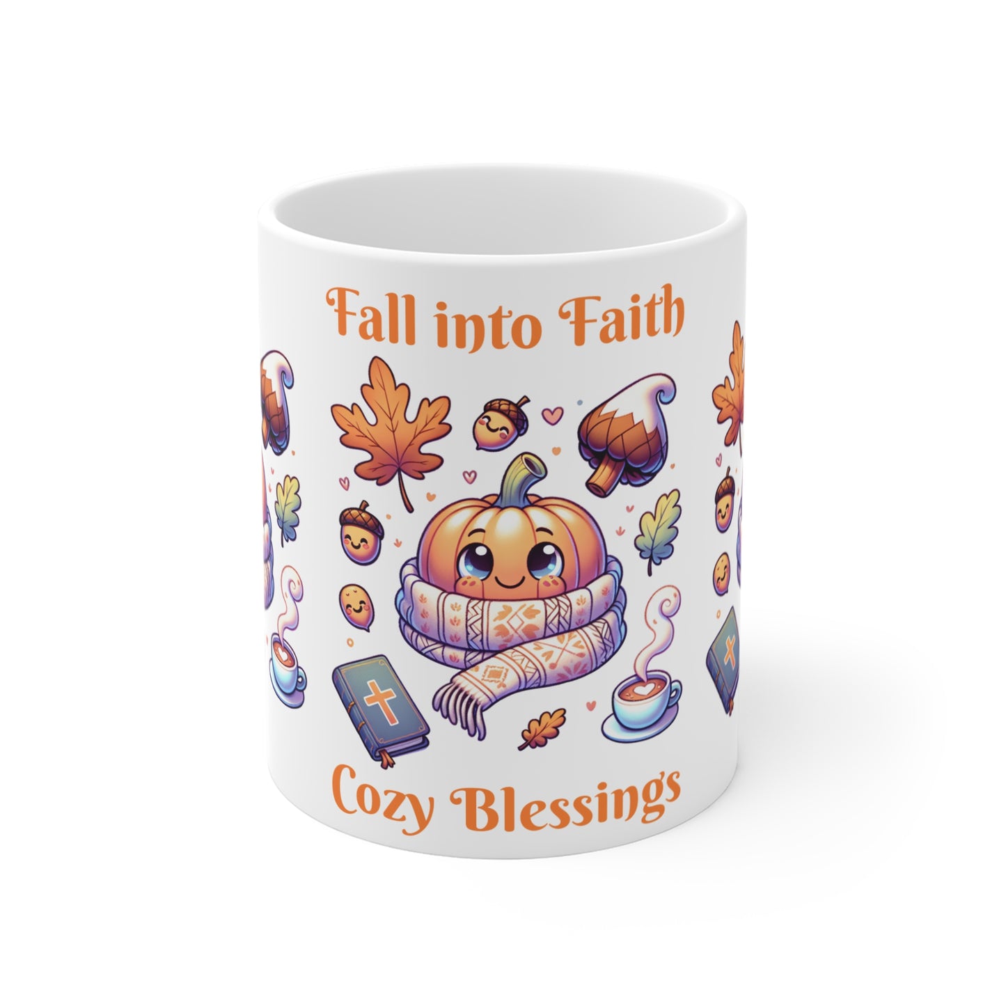 Cute Fall Faith Mug | 'Cozy Blessings' Christian Autumn Coffee Cup | Adorable Pumpkin Design - 11oz