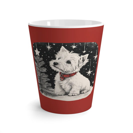 Latte Mug, 12 oz, Red, Westie Christmas, Starry Night