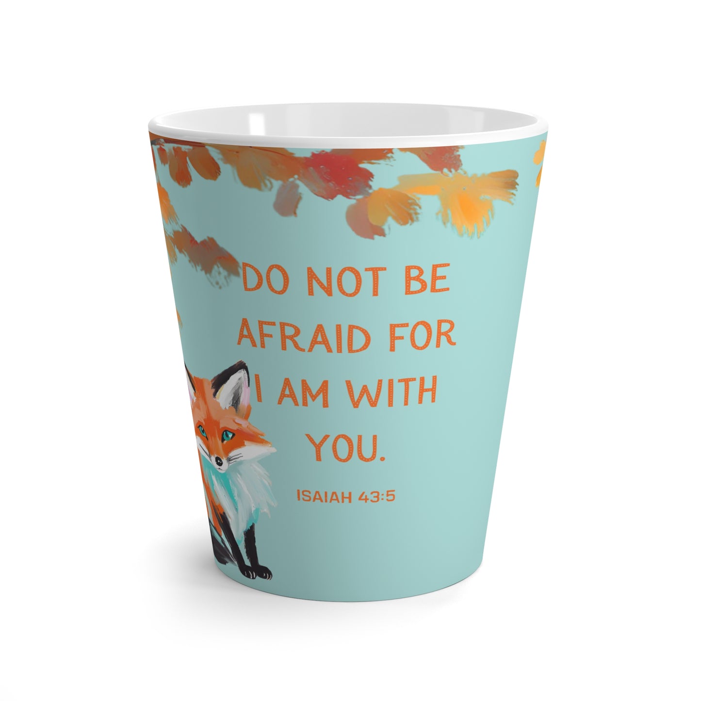 Latte Mug - Fall Fox Design with Isaiah 43:5 Bible Verse