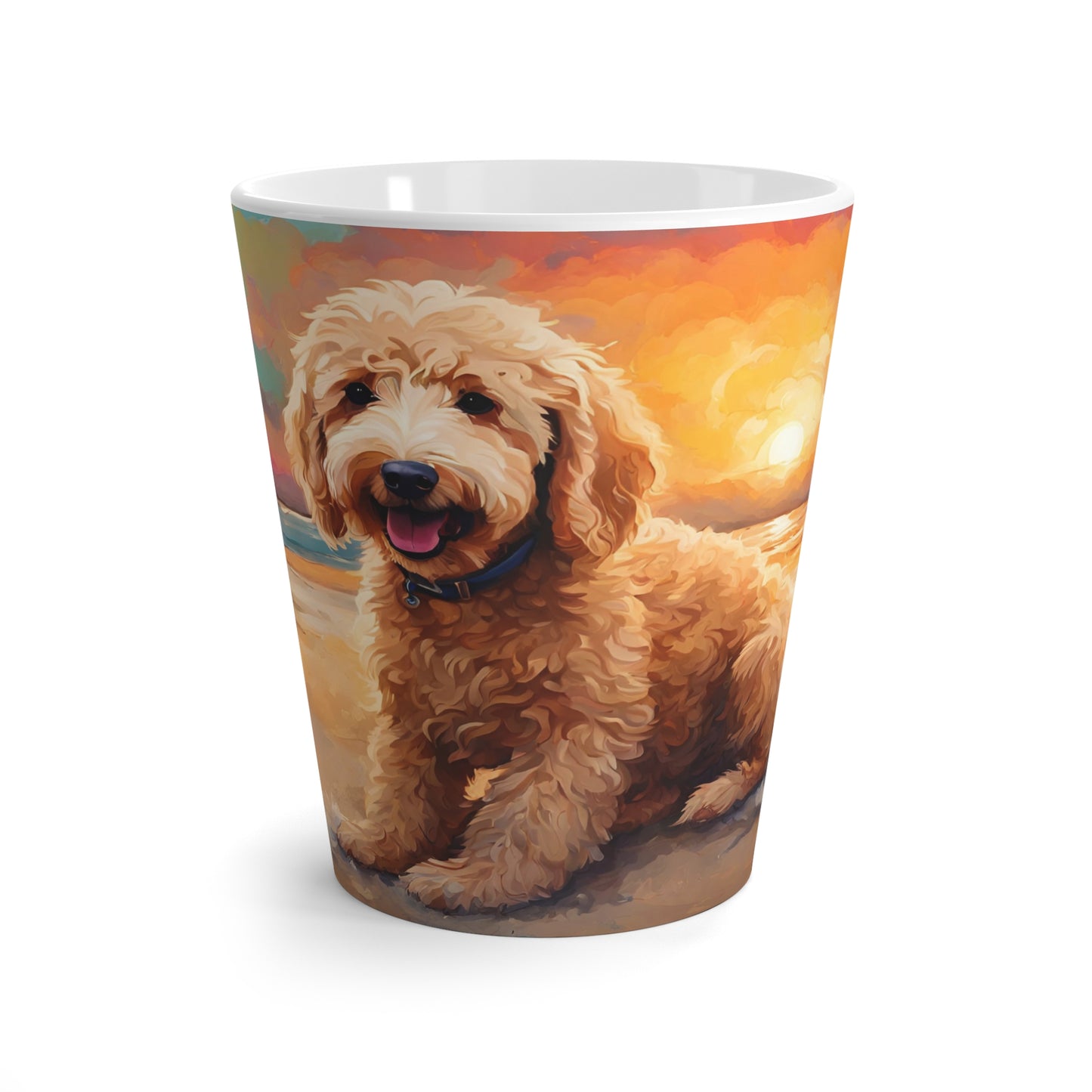 Latte Mug 12 oz Goldendoodle Tropical Sunset