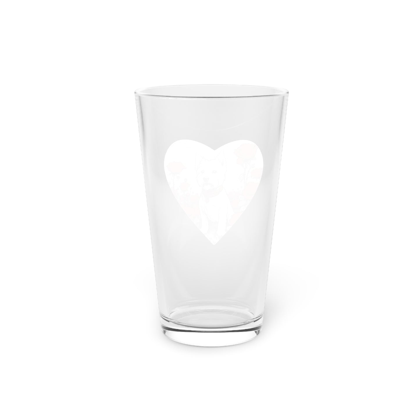 Pint Glass, 16oz, Westie With Heart And Red Roses