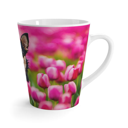 Latte Mug 12 oz Chihuahua Tulip Field