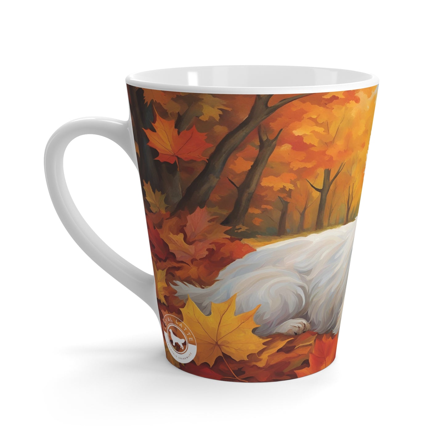 Latte Mug, 12 oz, Smiling Westie Fall Season