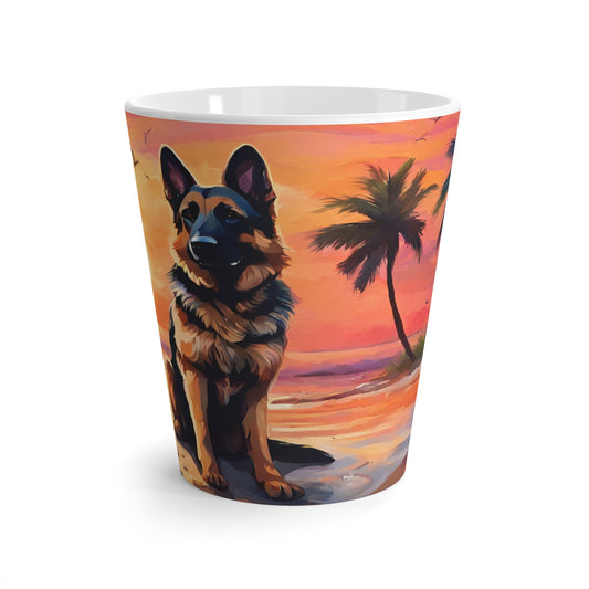 Latte Mug 12 oz German Shepherd Tropical Sunset