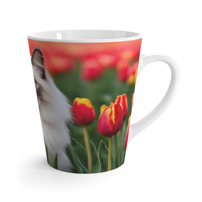 Latte Mug 12 oz Birman Cat Tulip Field