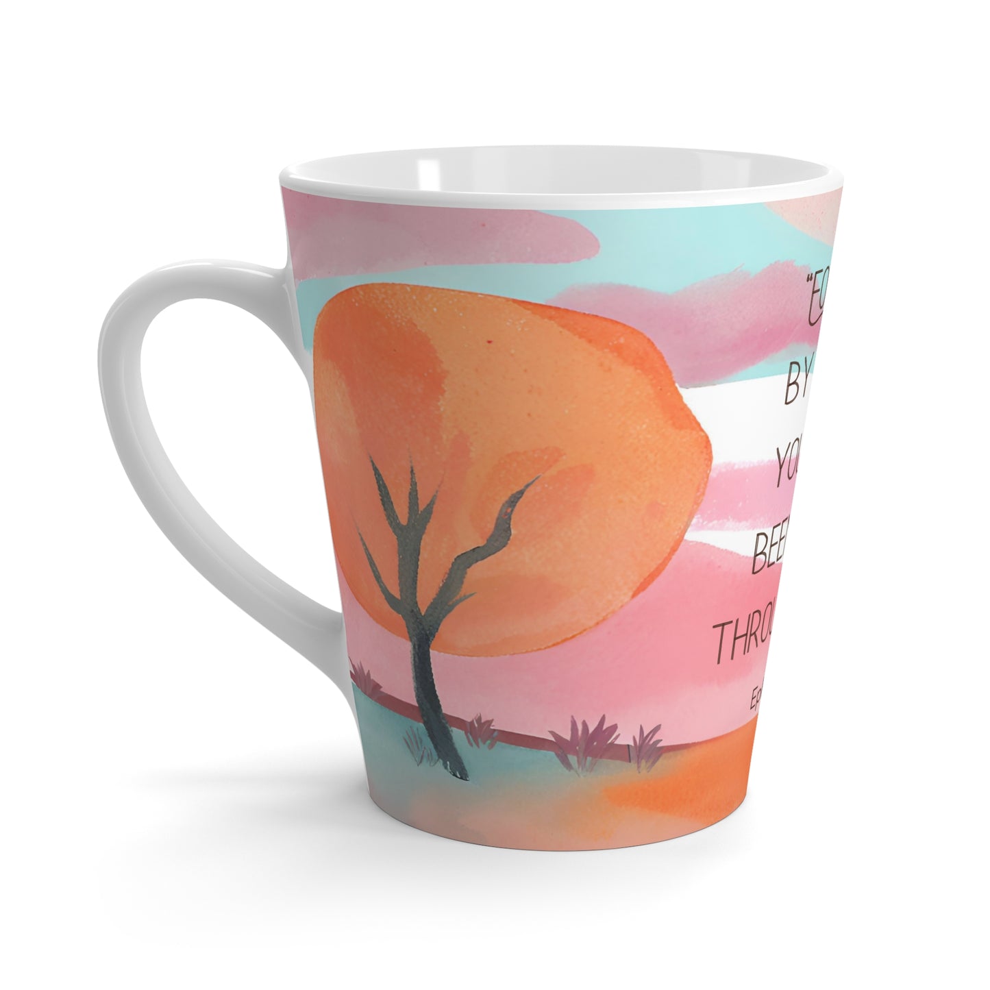 Latte Mug - Watercolor Fall Landscape with Bible Verse: Ephesians 2:8