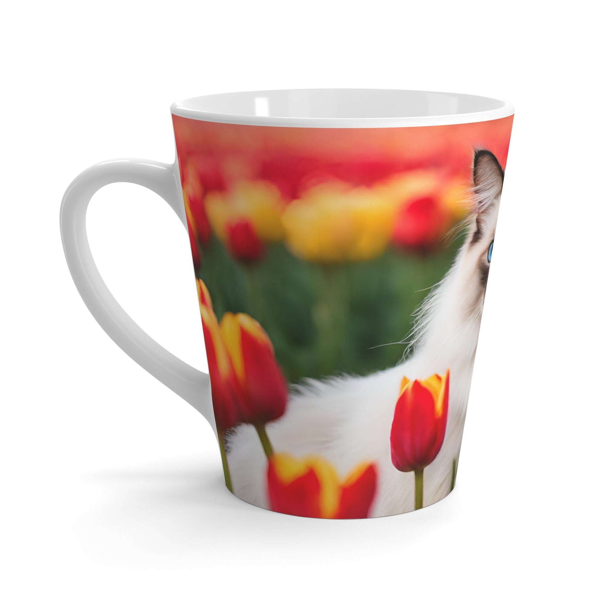 Latte Mug 12 oz Birman Cat Tulip Field