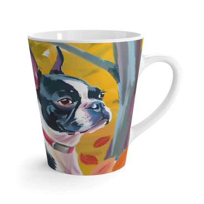 Latte Mug 12 oz Gorgeous Boston Terrier Fall Season