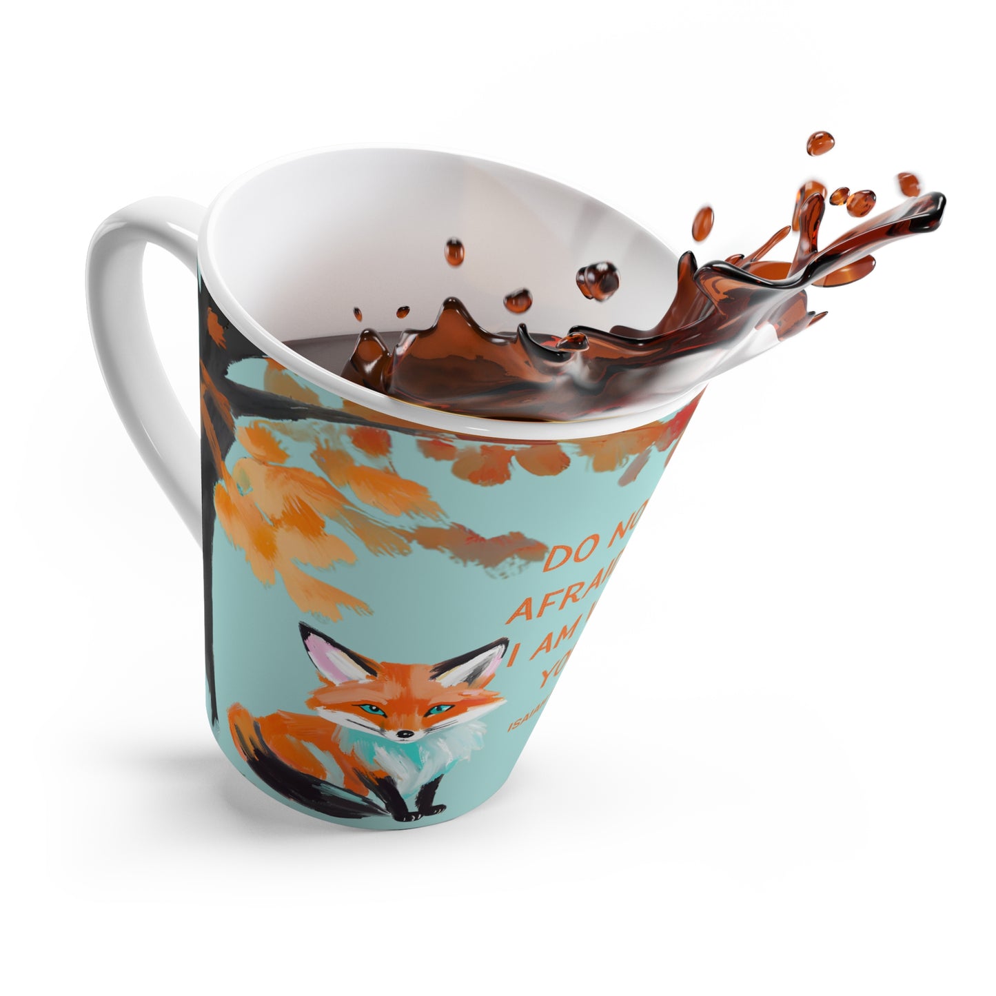 Latte Mug - Fall Fox Design with Isaiah 43:5 Bible Verse